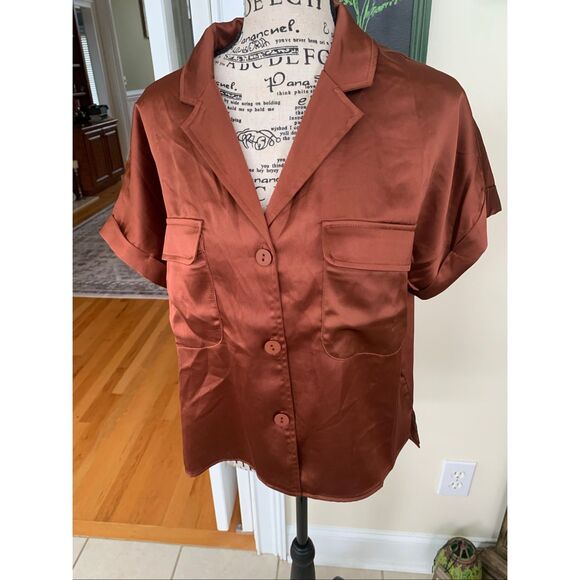 Rachel Zoe Satin Button Up Top NWT - Picture 7 of 7